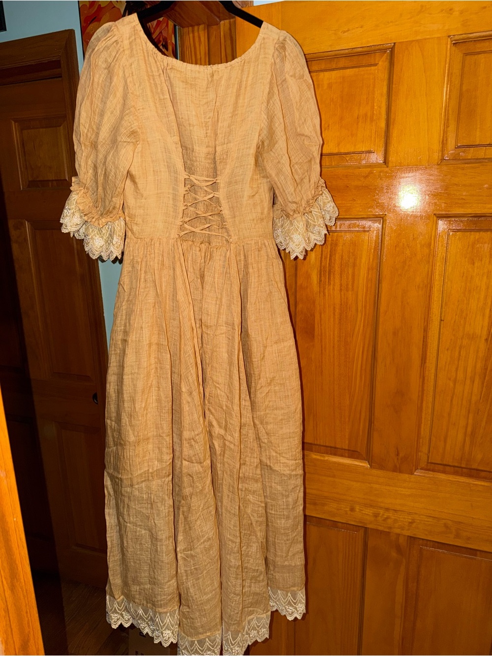 Mustard Yellow Lace Linen Dress - Picture 5 of 8
